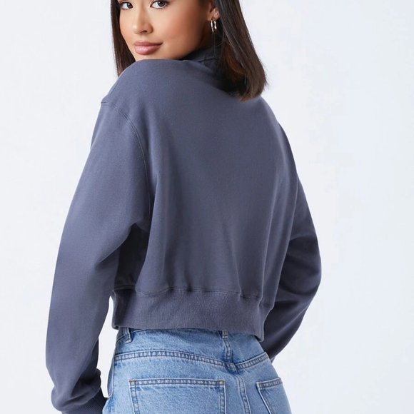 SHEIN BASICS Zip Half Placket Solid Sweatshirt - Picture 3 of 4